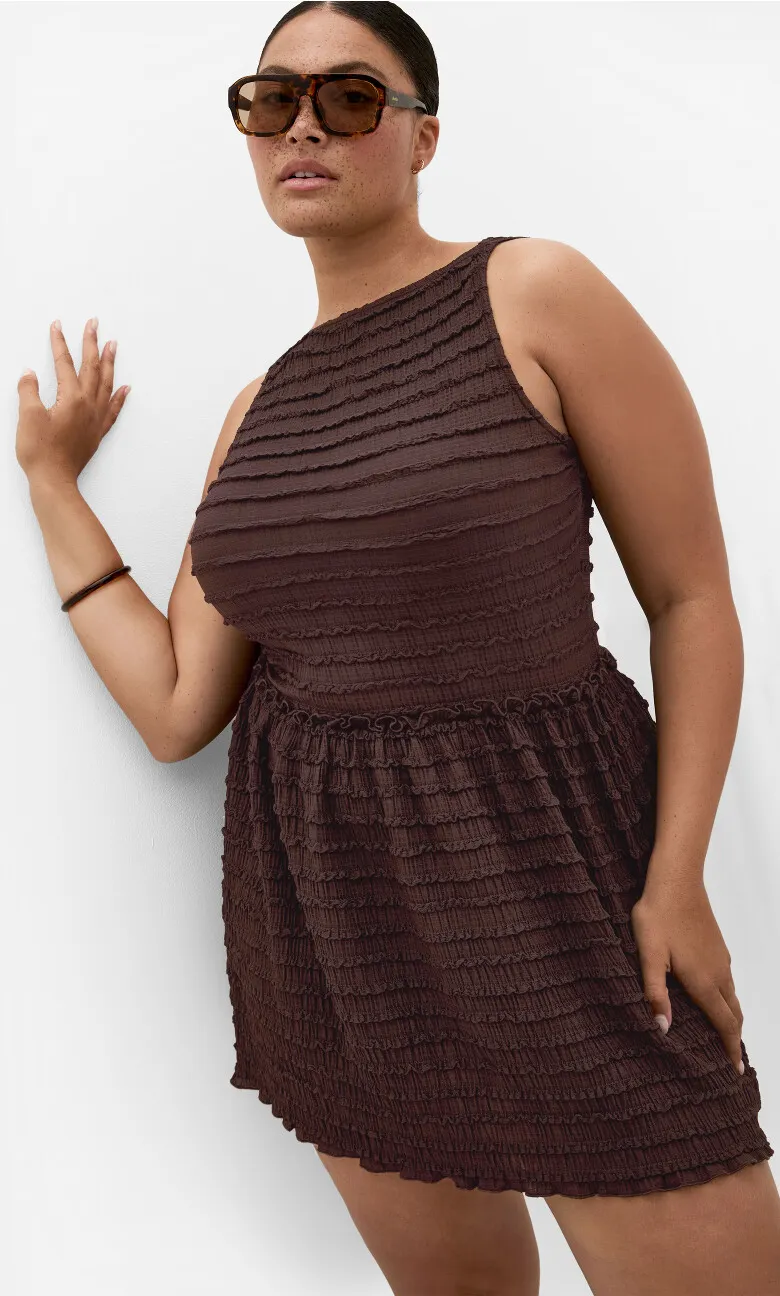 Sheree Sleeveless Ruched Mini Dress - chocolate