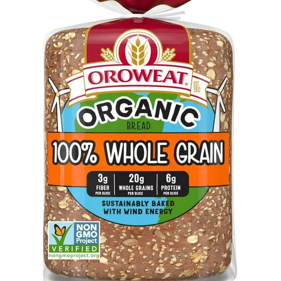 Oroweat Organic 100% Whole Grain Bread, 27 oz, Wheat Bread, Bag