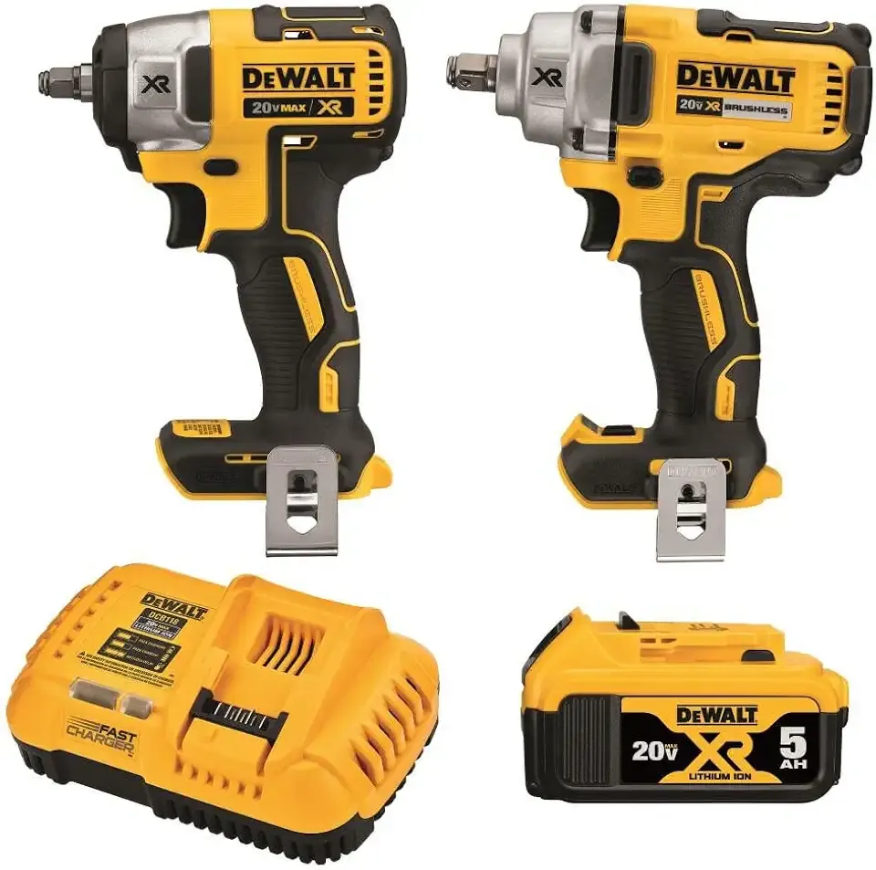 DEWALT 20V MAX Impact Wrench, Cordless 2-Tool Combo Kit, 1/2-Inch Mid-Range and 3/8-inch Compact with 5ah Battery and Charger (DCK205P1)