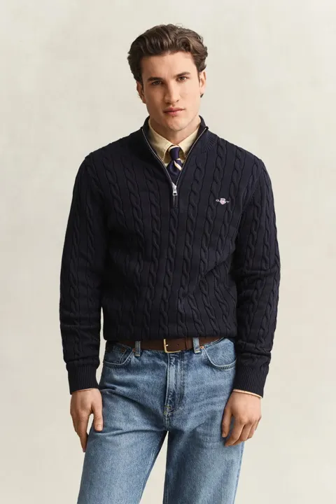 Kabelstrikket genser med half-zip