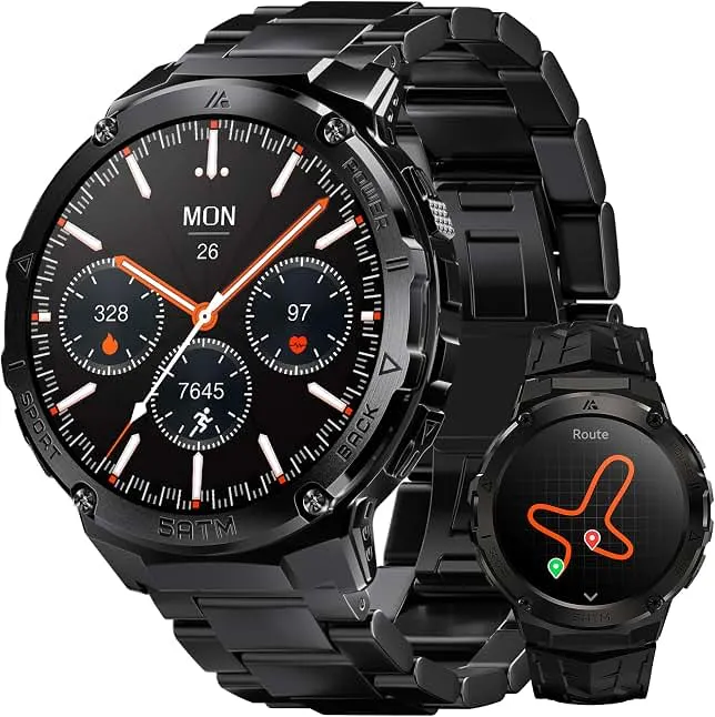 AMAZTIM Smart Watch for Men, GPS, Rugged Stainless Steel Body, 5ATM Waterproof, 1.43" AMOLED, Bluetooth Call, Long Battery Life, Heart Rate Monit…