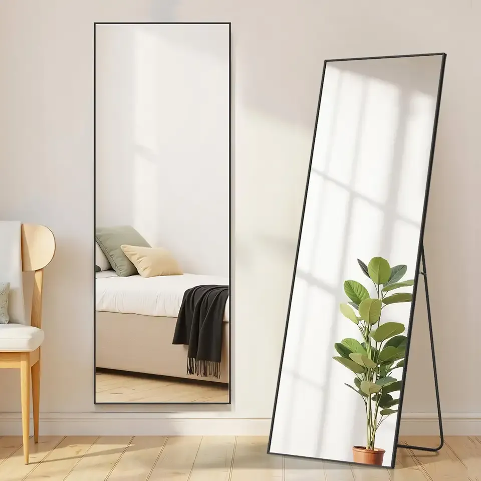 Mirror Full Length, Upgraded 16"x59" Body Wall Mirrors with Shatter-Proof Glass, Floor Standing, Hanging or Leaning, Tall Mirror with Stand Aluminum Alloy Frame for Bedroom Cloakroom