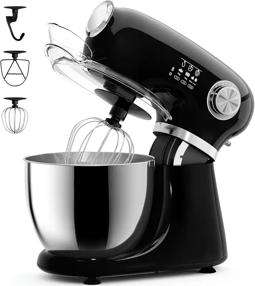 COWSAR Stand Mixer, 12 Speeds Tilt-Head Electric Commercial Stand Mixer, 3-In-1 Kitchen Mixer with Bowl, Dough Hook, Whisk and Beater, Black