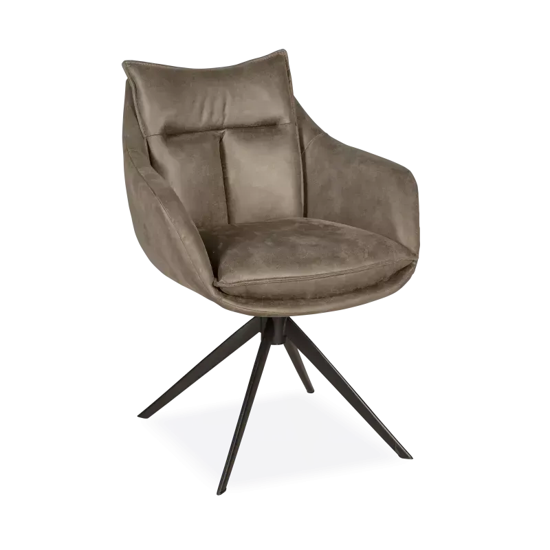 Armstoel Kenzo - vast - microleder Oxx Antraciet - pocketvering - poot zwart