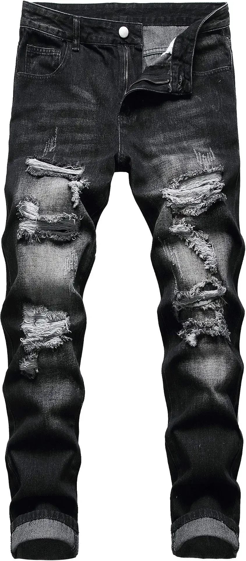 Men's Ripped Jeans,Slim Fit Distressed Straight Leg Fashion Denim Pants