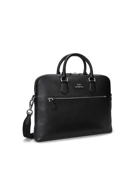 Medium Pebbled Leather Messenger Bag Black