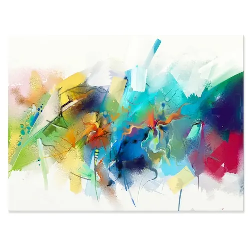 Brush Stroke Colorful Oil Painting - Contemporary Painting Print On Wrapped Canvas - 32X16