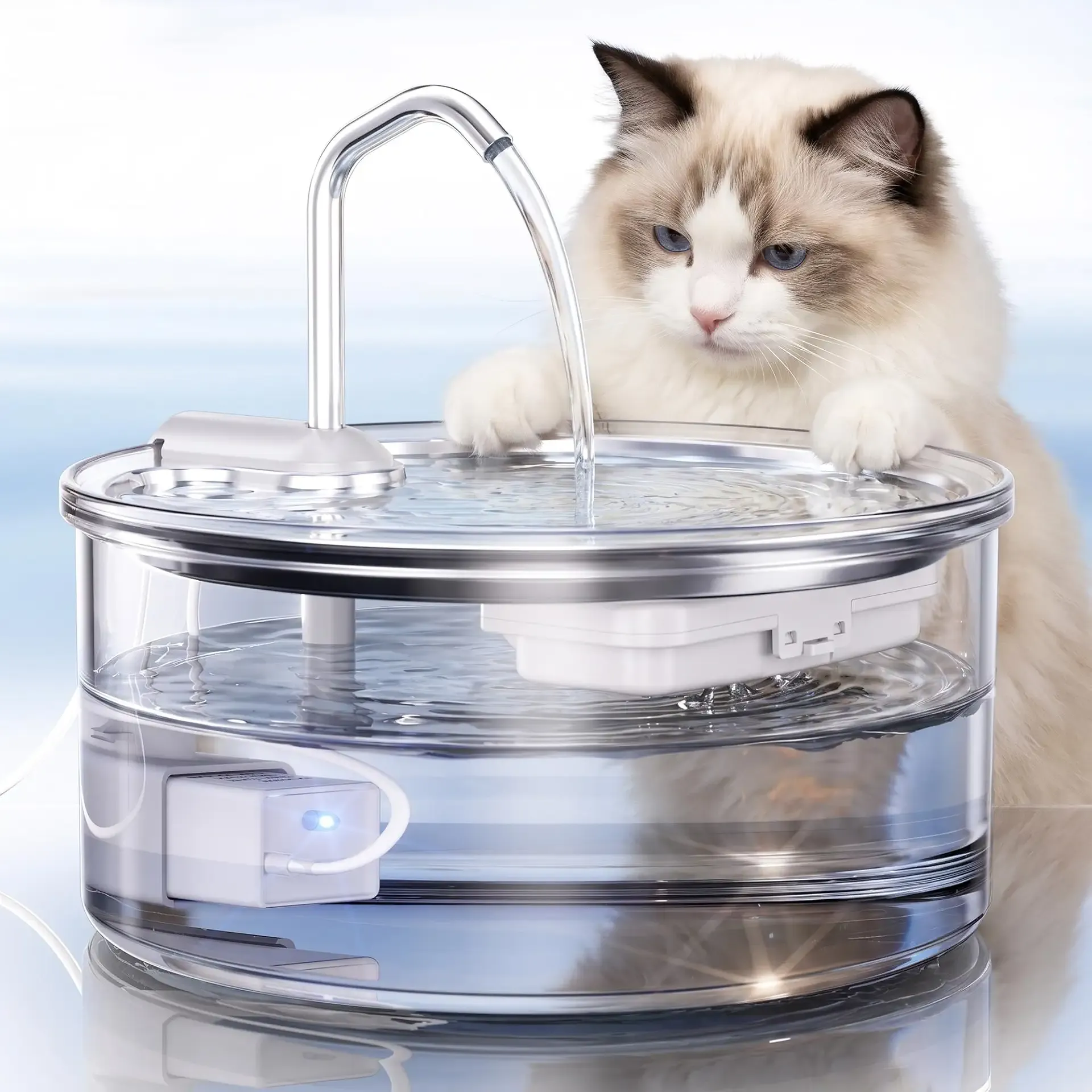 Tomxcute Glass Cat Water Fountain, 108oz Quiet Pet Dispenser for Drinking | Prevents Feline Acne, Visible Water Level, Sleep-Friendly Silent Pump, Dishwasher Safe, 3-Layer Filtration