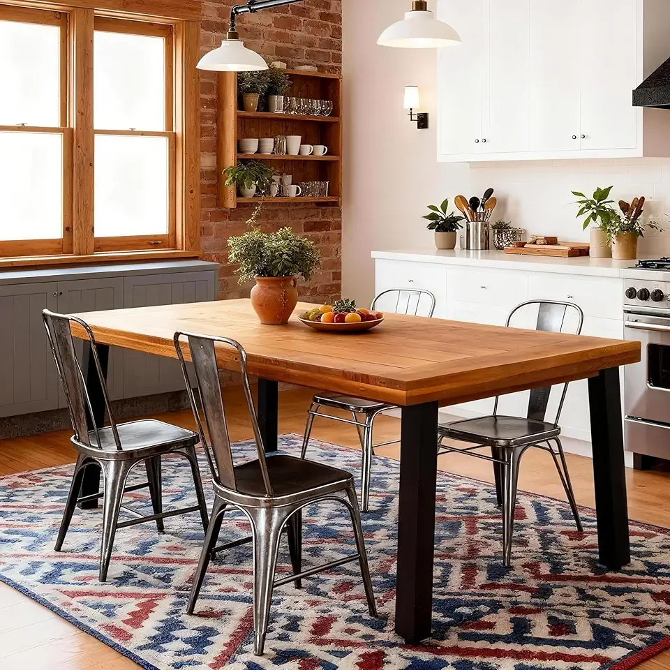 Devoko Home Acacia Wood Dining Table 6-Person Indoor Outdoor Table with Iron Legs, Sandblast Finish, Natural Stained, Rustic Metal, 69 * 33 * 30 inch (Natural)