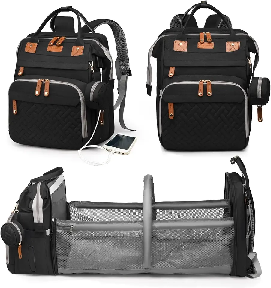 Baby Diaper Bags with Changing Station, Waterproof Diaper Bag Backpack for Moms Dads with USB Charging Port, Baby Shower Gifts, Large Capacity diaper backpack, Black