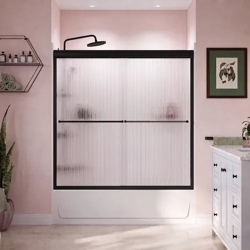 Tonik 55-59 x 57 in. 6 mm Bypass Tub Door for Alcove Installation with Fluted Glass in Matte Black