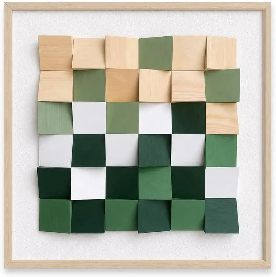 TANNCOY Abstract Wood Wall Art, 16 x 16 Inch Geometric Block Decor