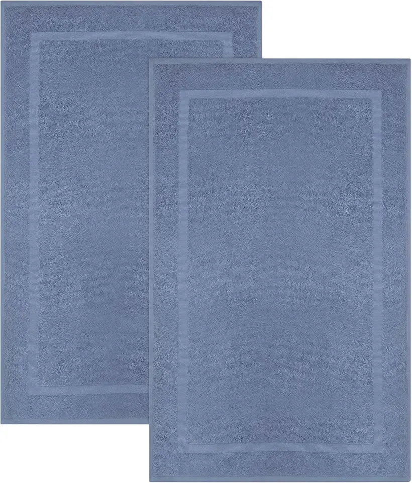 COTTON CRAFT Bath Mats - 2 Pack 100% Cotton 21x30 Inches - Ultra Absorbent - Plush 900 GSM - Banded Border Luxury Towel Rug - Step Out Tub Shower Floor Mat -Not a Bathroom Rug - Azure Blue