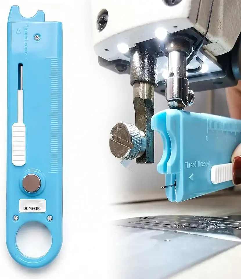 Quick Automatic Needle Threader for Sewing Machine, 4 in 1 Multitool with Built-in Ruler and Magnifier, Magnetic Seam Guide, Quilting Sewing Tools (Blue)