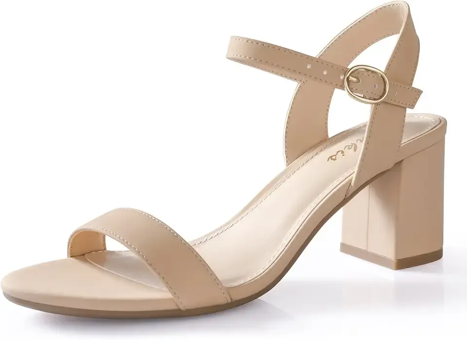 Nude Black Heels, 2.5'' Block Chunky White Clear Silver Heel Dressy Open Toe Heels For Women Ankle Strap Low Short Thick Strappy Dress Comfortable Sandal Casual Party Wedding Event Summer Shoes