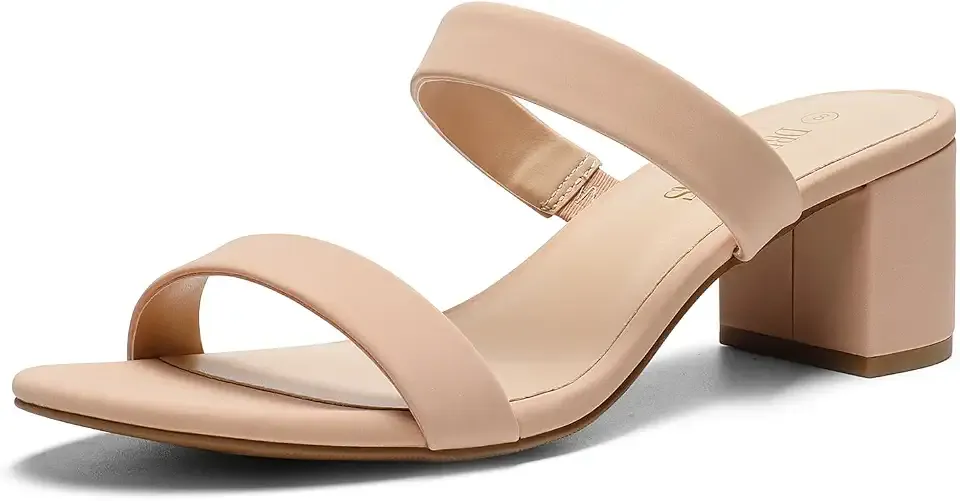 Women's Two Strap Open Toe Low Block Chunky Heels Sandals Dress Pumps Casual Summer Mules Shoes