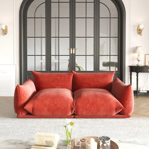 Magic Home 77 in. Flared Arm Chenille Loveseat 2-Seater Modular Convertible Sectional Sofa in. Orange