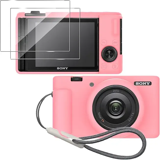 Silicone Case for Sony ZV-1F/ ZV-1 II/ZV-1M2 Digital Camera with 2PCS Screen Protector and a Lanyard Sony ZV-1 II case-(Pink)