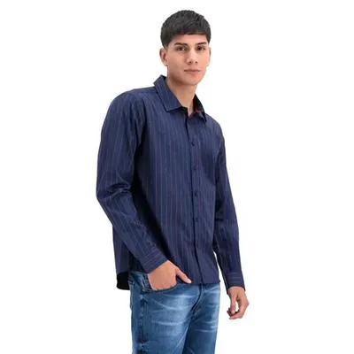 Camisa Hummo Hombre Manga Larga Rayas En Contraste