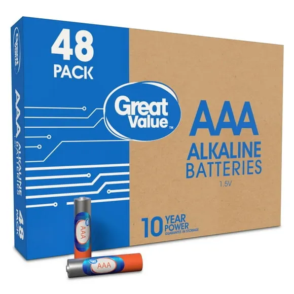Great Value Alkaline AAA Batteries, 48 Count, 10-Year Shelf Life