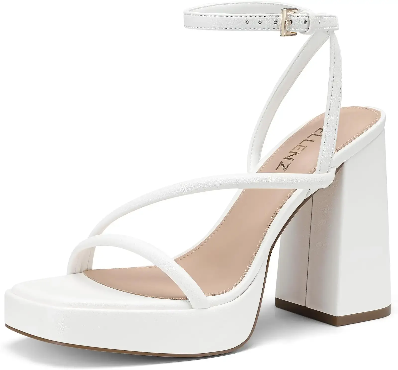 CELLENZ Women Chunky High Heels: 4.5 Inch Sexy Strappy Heels Night Prom Party, Platform Square Comfortable Casual Heels, White Gold Open Toe Summer Heel Sandals