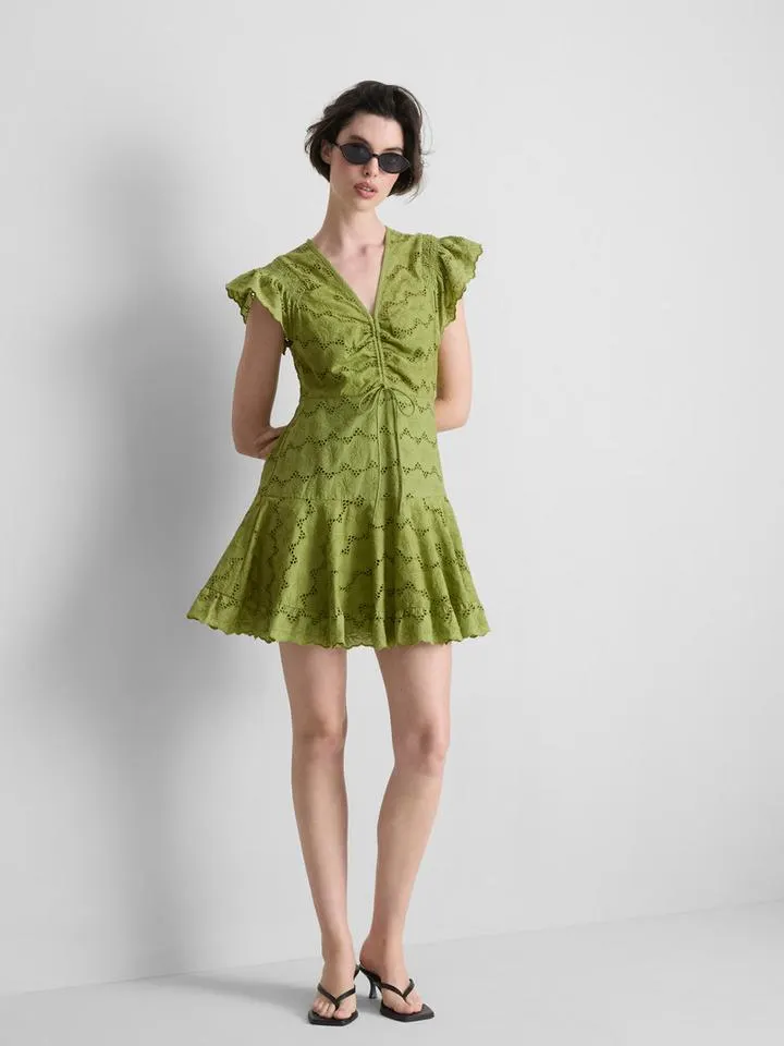 Mini robe ruchée brodée en coton