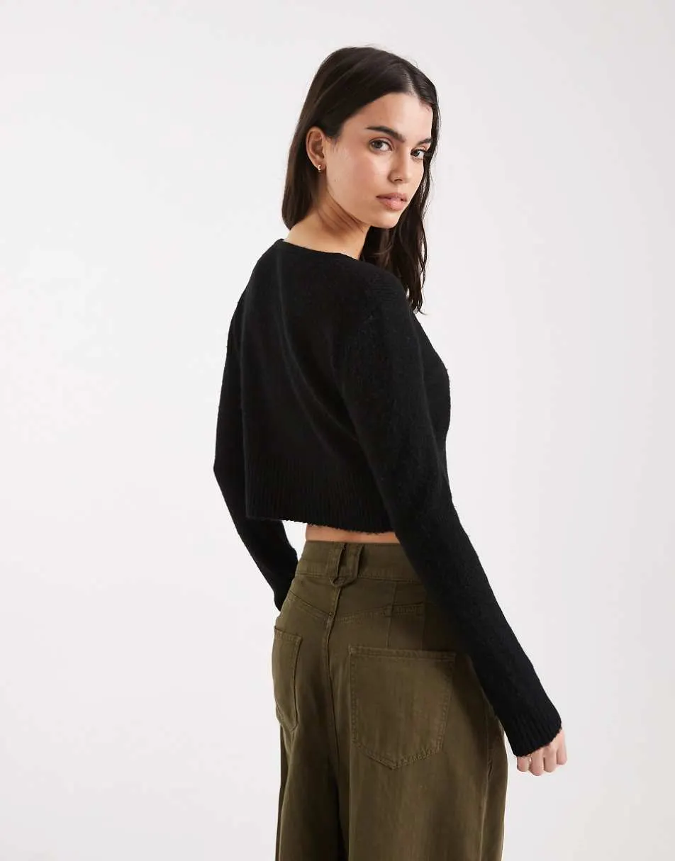 Miss Selfridge fluffy crop cardigan in black