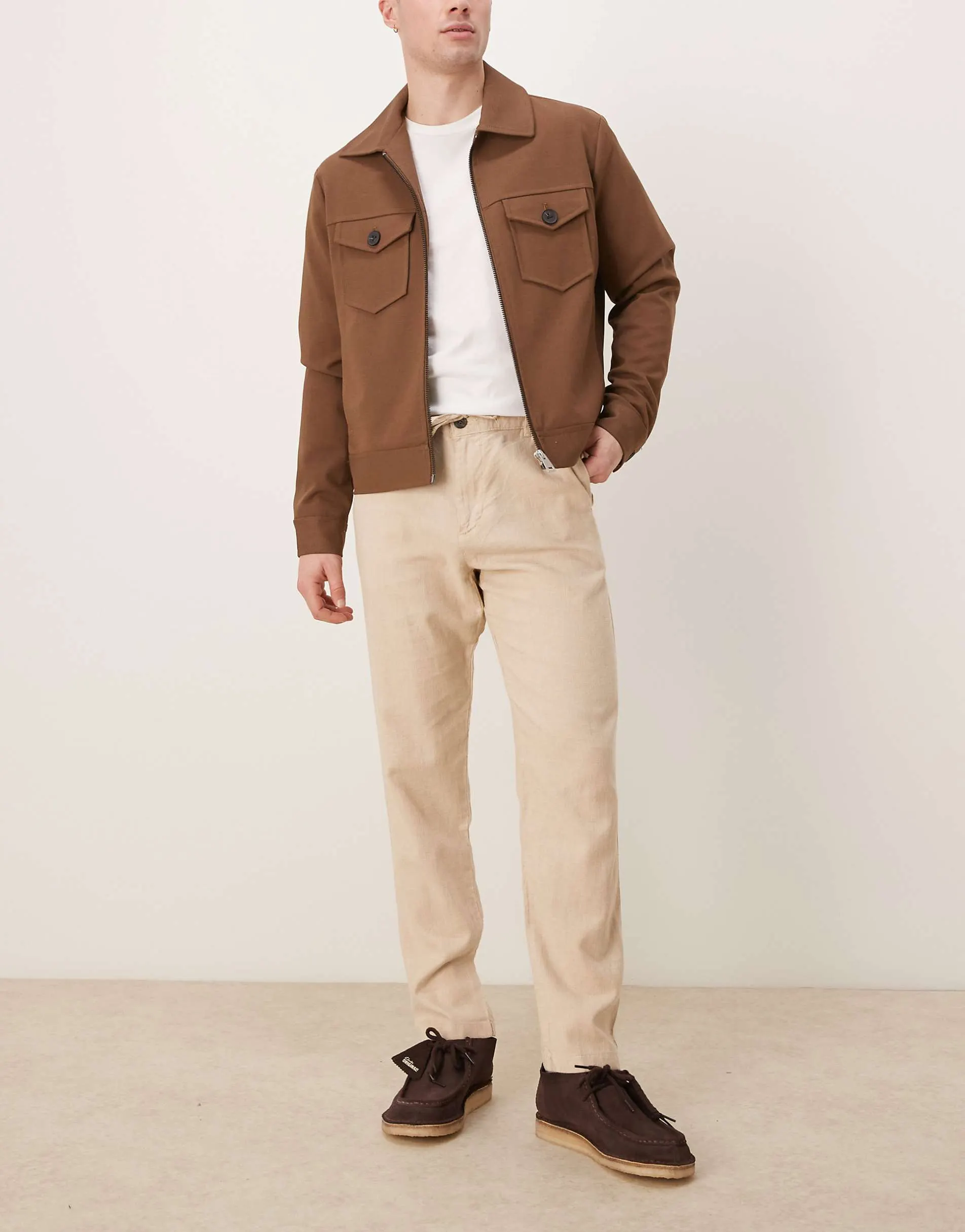 Selected linen blend slim tapered trouser in cream