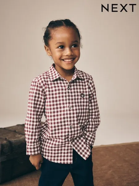 Red/Ecru Gingham Check Bear Long Sleeve Brushed Check Shirt (3mths-7yrs)