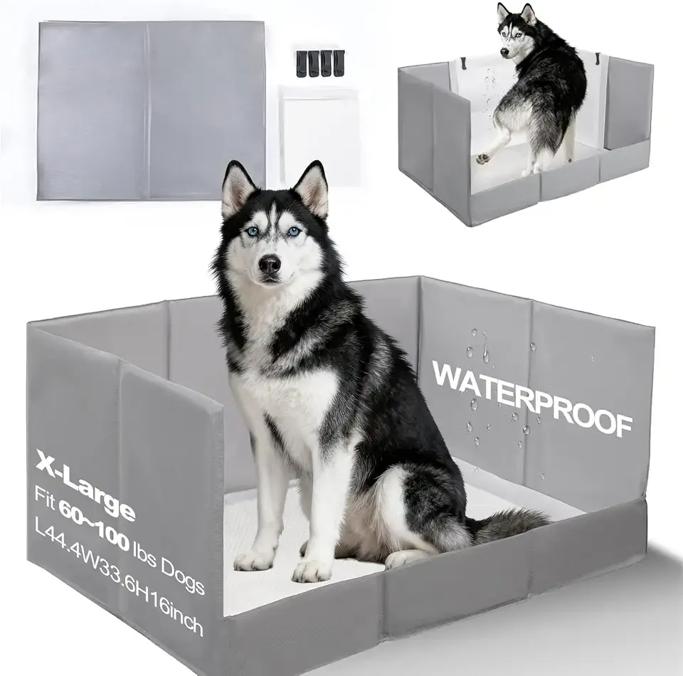 Dog Litter Box, Pee Pad Holder Foldable, Indoor Dog Potty Tray for Puppy & Large Dogs, High Walls, Seamless, No Assembly, Waterproof, Easy to Clean, No Spill,Portable for Travel