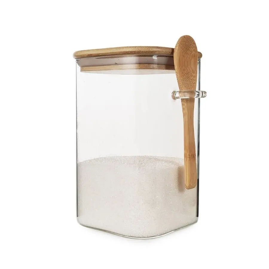 Frasco de Vidrio Cuadrado Otten SY-SS1015 1.35 lt Tapa Bambú con Cuchara 10x...