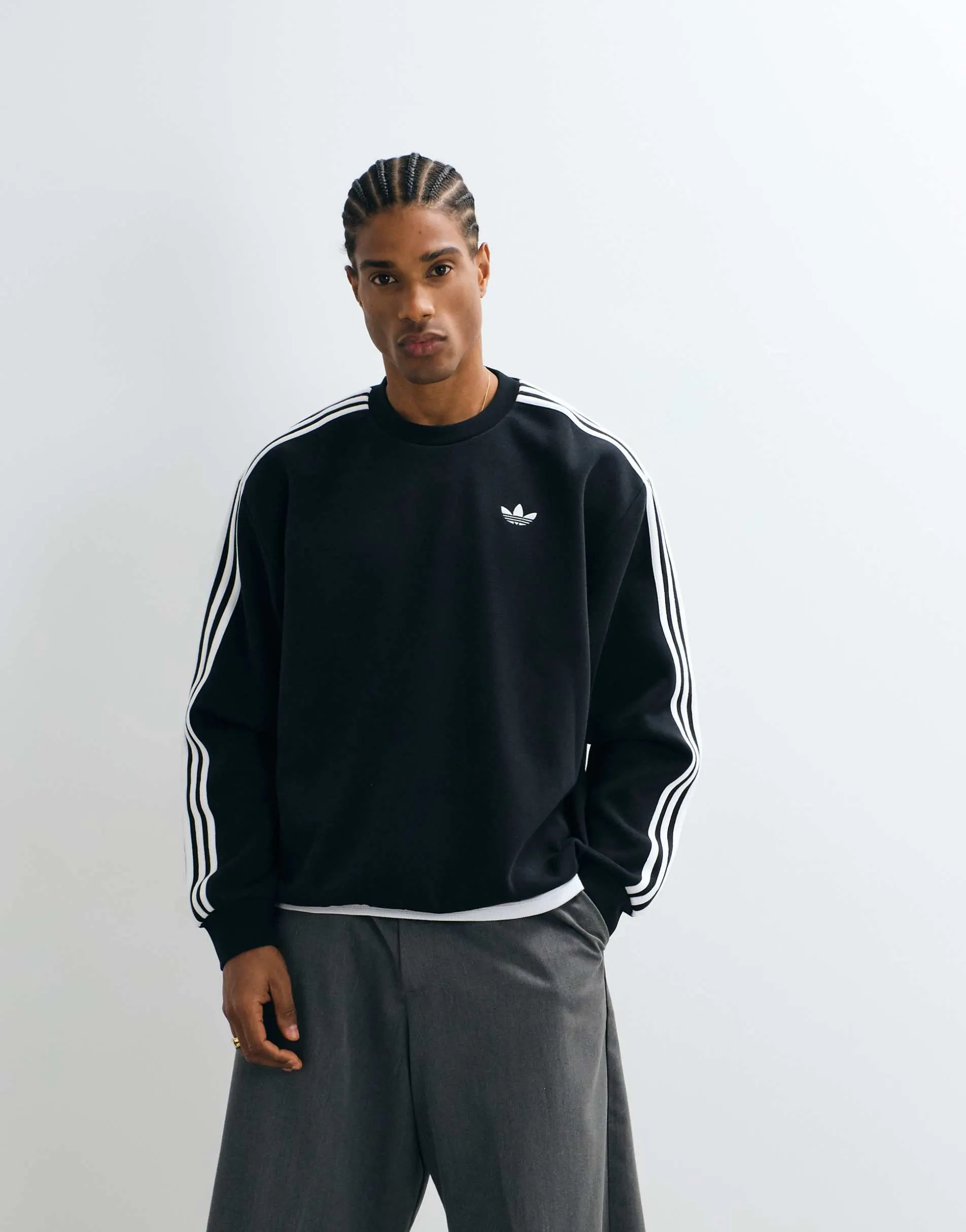 adidas Originals three stripe sweatshirt in black