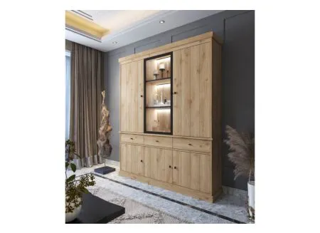 Vitrinekast Valencia 182cm - melamine - lichte eik