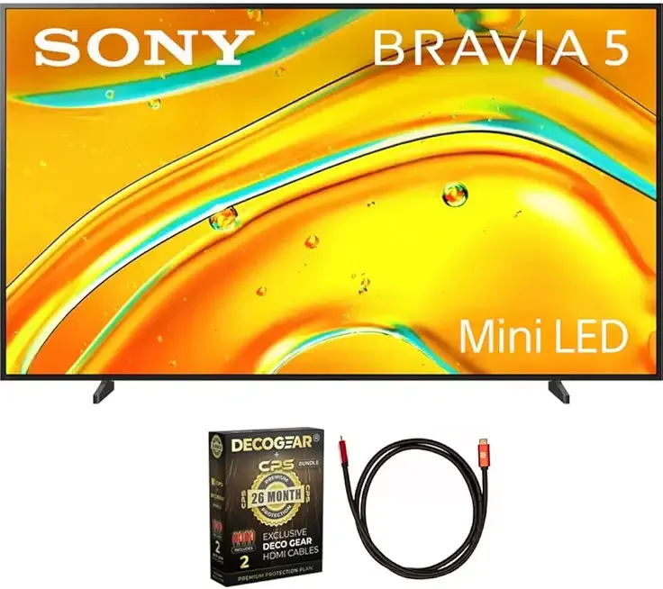 Sony K98XR50 BRAVIA 5 98 inch Class Mini LED 4K HDR Google TV 2025 (Renewed) Bundle with Deco Gear 6FT HDMI 2.0 Cable and CPS Exclusive 26 Month Protection Pack (BEACH-CPS-26M6500)