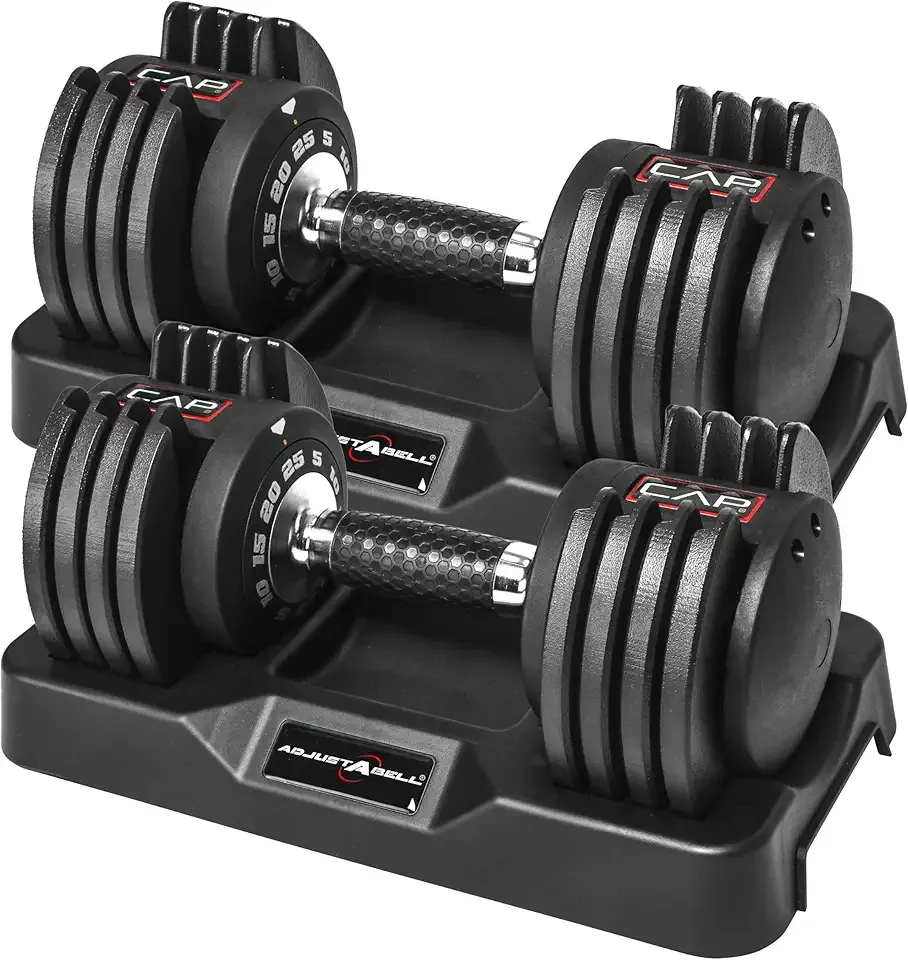 CAP Barbell ADJUSTABELL Adjustable Round Dumbbell Weights - Singles & Pairs | 12.5 lb, 25 lb & 55 lb | Multiple Handle Options