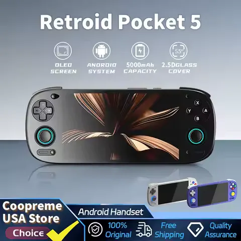 Retroid Pocket 5 Handheld Game Console 5.5'' AMOLED Screen Android13 Joystick RGB Lighting Effect Active Cooling Video Games