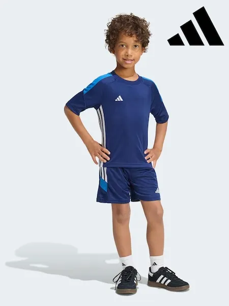 adidas Blue Tiro Essentials Little Kids Top and Shorts Set