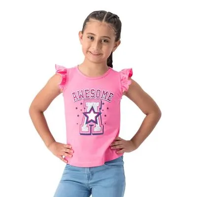 Playera Fantastic Niña Manga Corta De Olan Estampado Frontal