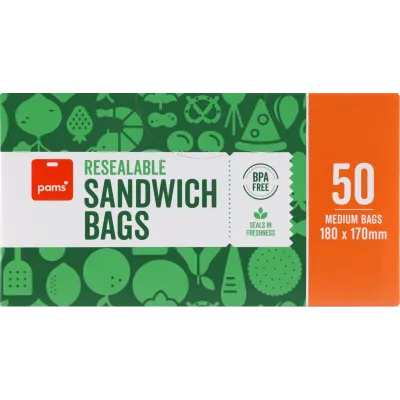 Pams Resealable Medium Sandwich Bags 180 x 170mm