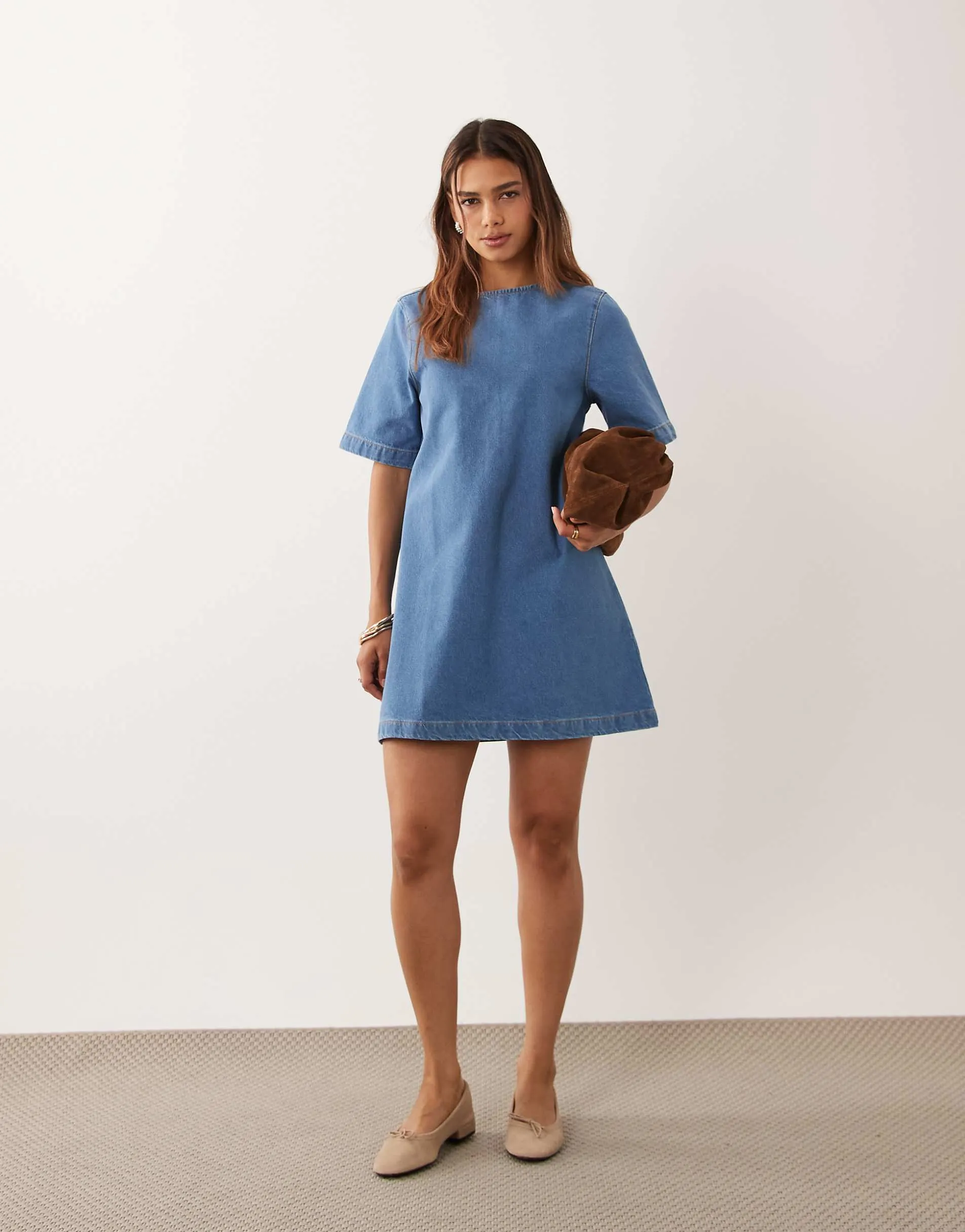 ASOS DESIGN denim t-shirt mini dress in mid blue