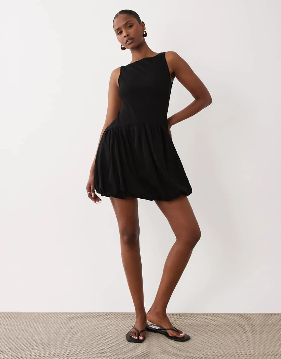 ASOS DESIGN ribbed sleeveless bubble hem mini dress in black