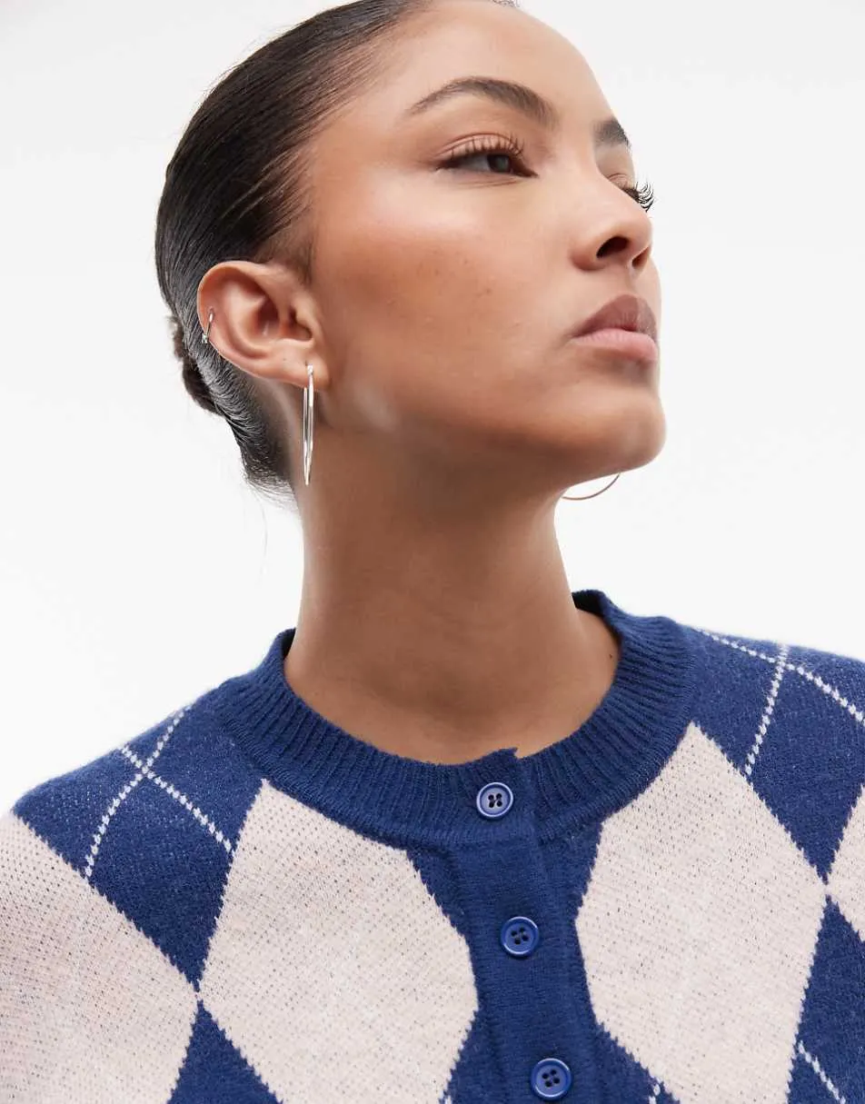 Daisy Street fitted waist cardigan in argyle