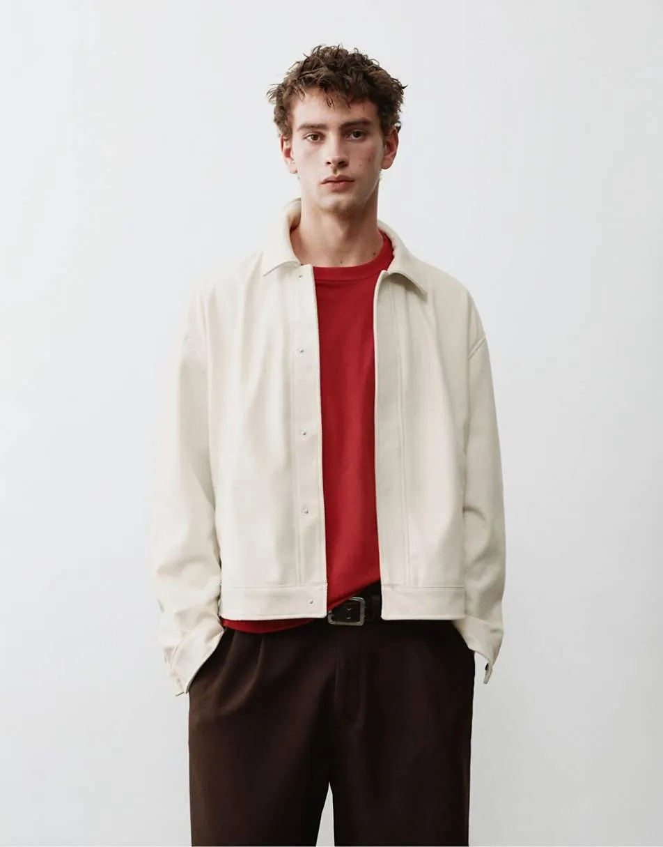 Pull&Bear Trucker jacket in off white