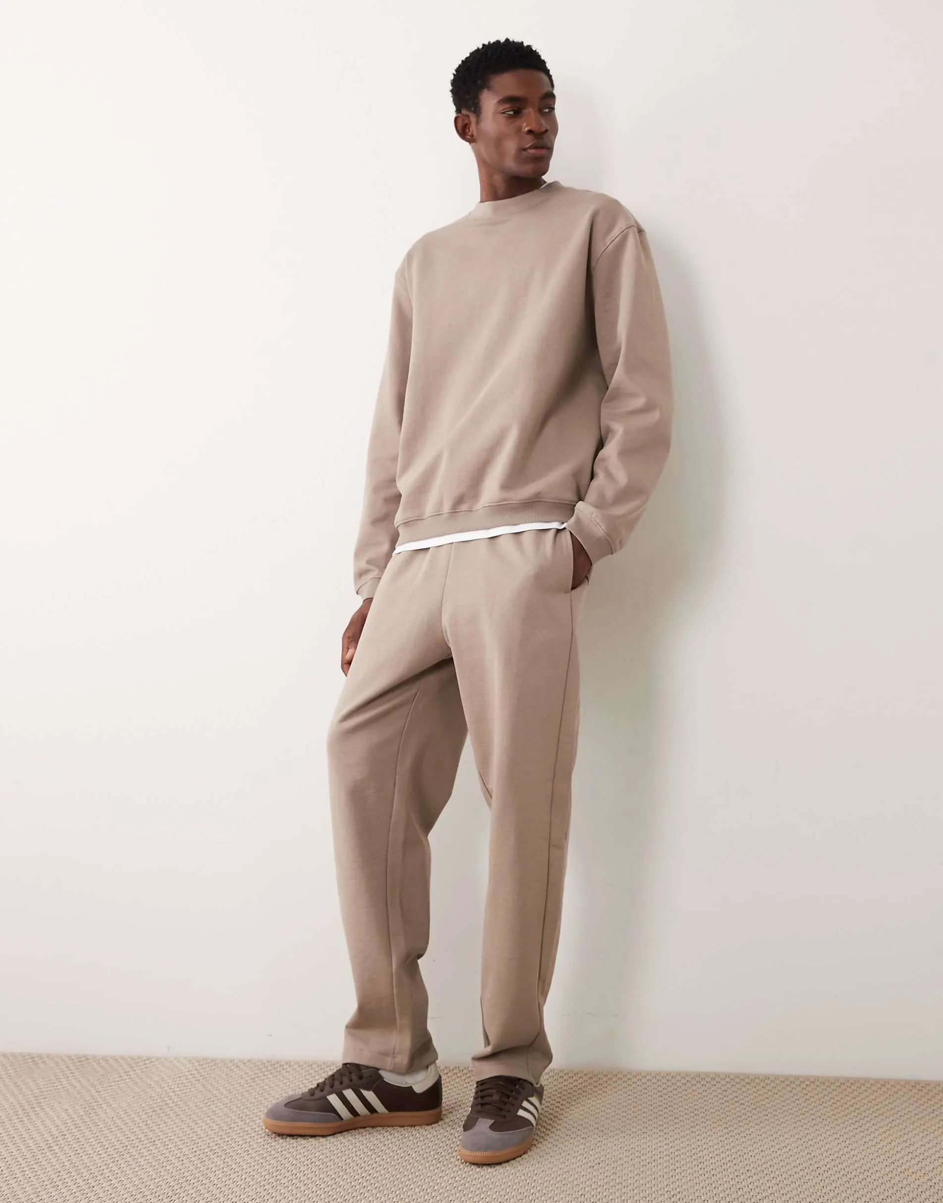 ASOS DESIGN Circular Design Collection heavyweight co-ord sweatshirt and straight leg jogger in 400gsm brown