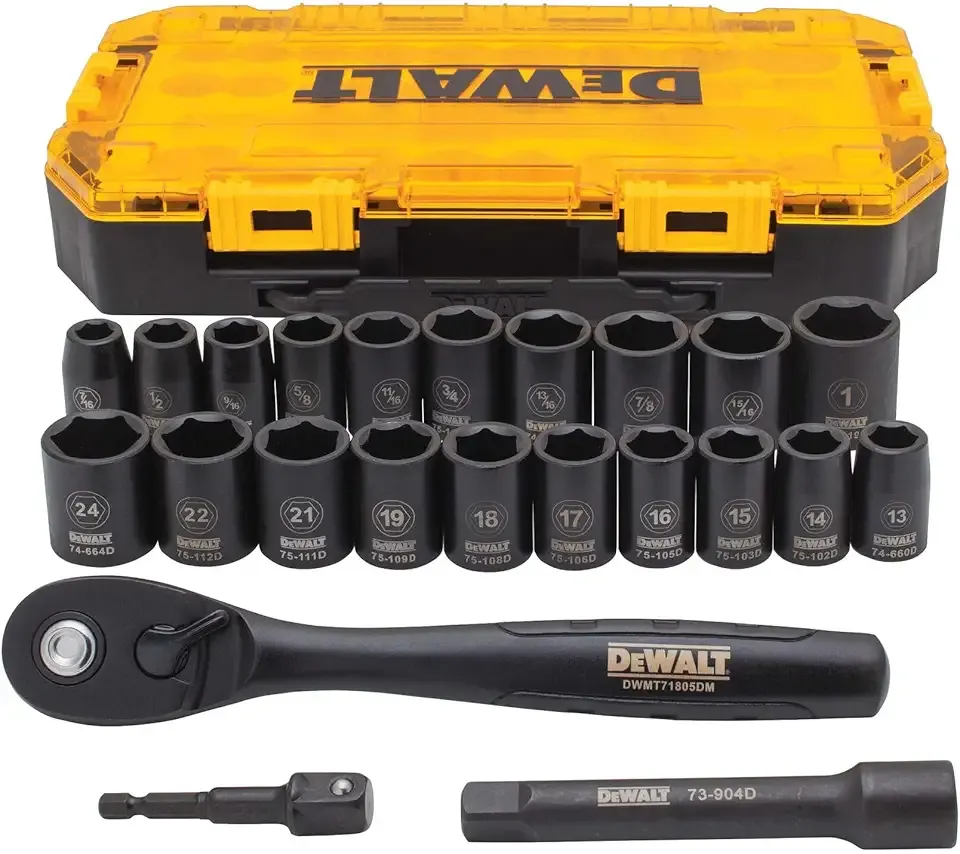 DEWALT Impact Socket Set with Ratchet, Metric/SAE, 1/2" Drive, 23-Piece Set with Case (DWMT74739)﻿ ﻿