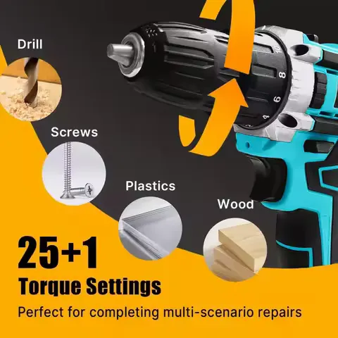 21V Cordless Drill Set with Multi-Function Electric Screwdriver High-Power Lithium-Ion Battery Rechargeable Combination Tool