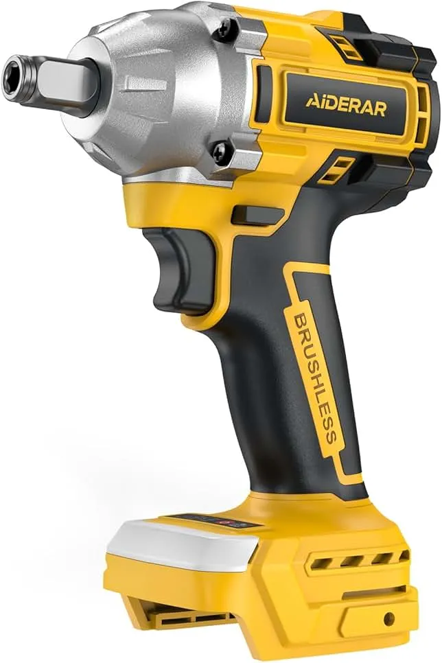 AIDERAR Cordless Impact Wrench for DeWalt Battery, 500Nm (369Ft-Lbs) 1/2" & 1/4" Brushless Impact Gun, 2-Speed High Torque Power Tool for Tire Removal, Rusted Bolts, Car Maintenance(No Battery)