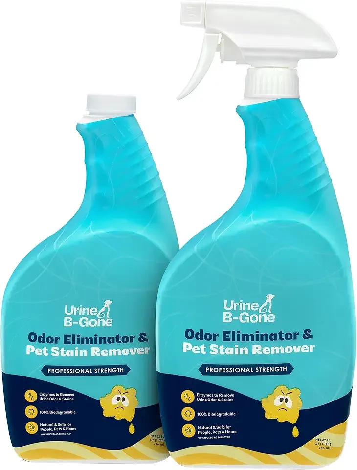 Urine B-Gone, Professional Enzyme Odor Eliminator & Pet Stain Remover, Human, Cat & Dog Urine Cleaner, Effective on Laundry, Carpets & More, Original Scent, 32oz, Pack of Two