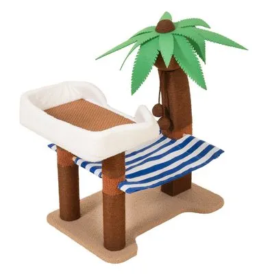 TIAKI Arbre à chat palmier avec hamac rayé
