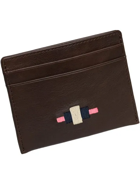 Rombo Card Slip Brown Leather With Dusty Pink, Navy, Cream Stitching